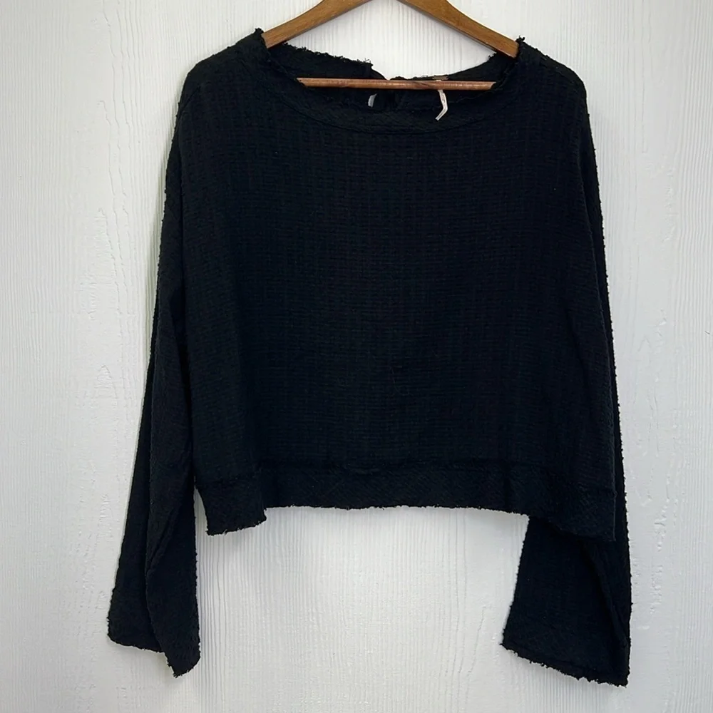 Free People - Walking In Hueco Waffle Weave Open Back Tie Button Blouse Small